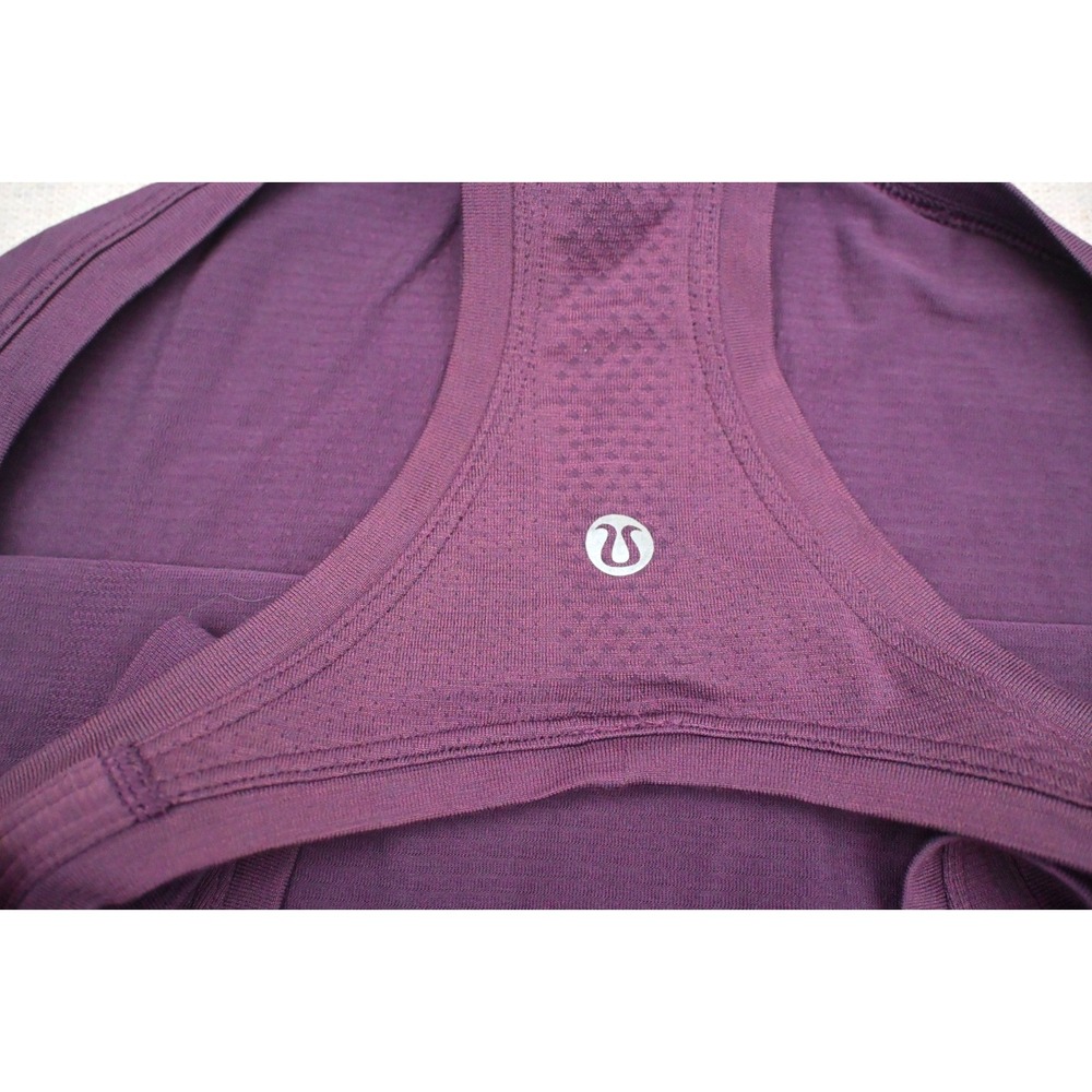 Lululemon Womens Plum Racerback Yoga Tank Top Seamless Mesh Back Reflective Logo - Picture 4 of 5